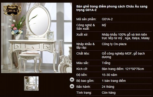 Bộ bàn trang điểm màu trắng đẹp cuốn hút G01A-2