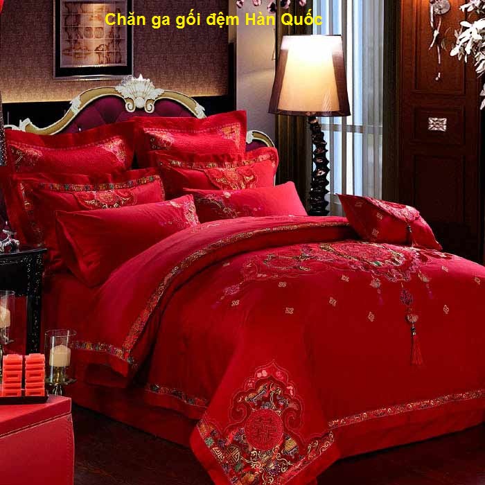 Bộ chăn ga gối đệm màu đỏ nhập khẩu